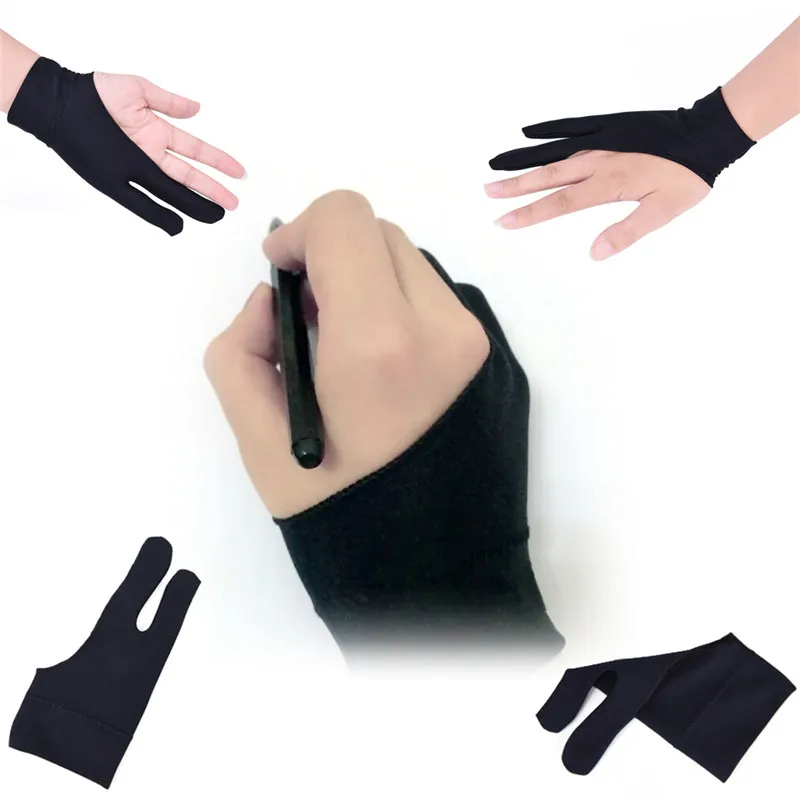 Anti-fouling 2-Fein Drawing Thumb Gloves for Fashion-Artist Graphics - Ideal for Both Left and Right Hand - Black